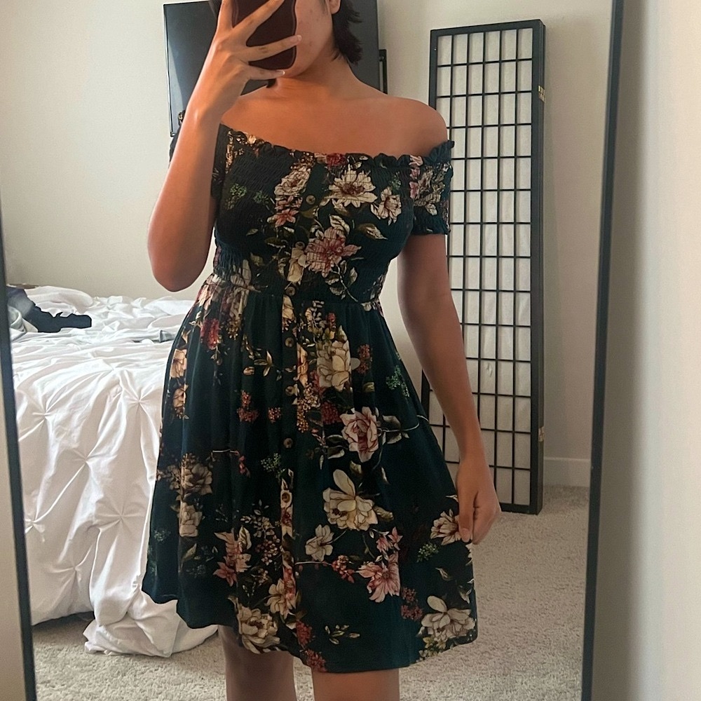 Navy blue Floral Off-Shoulder Dress - Never Worn